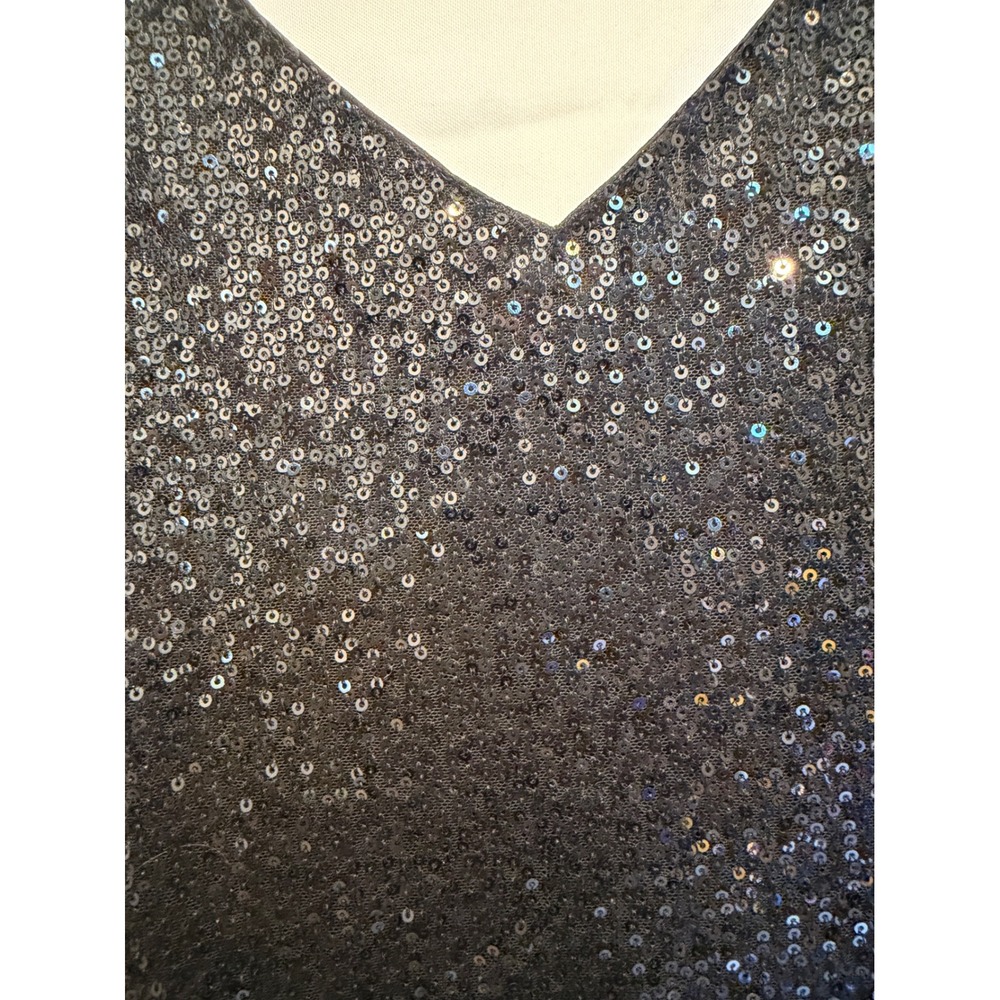 Black Sequin V-Neck Mini Dress Spaghetti Strap Shift Party Cocktail Size M